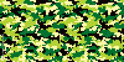 Pixelated camouflage background. Seamless pattern.Vector. ピクセル迷彩パターン テクスチャ 背景素材