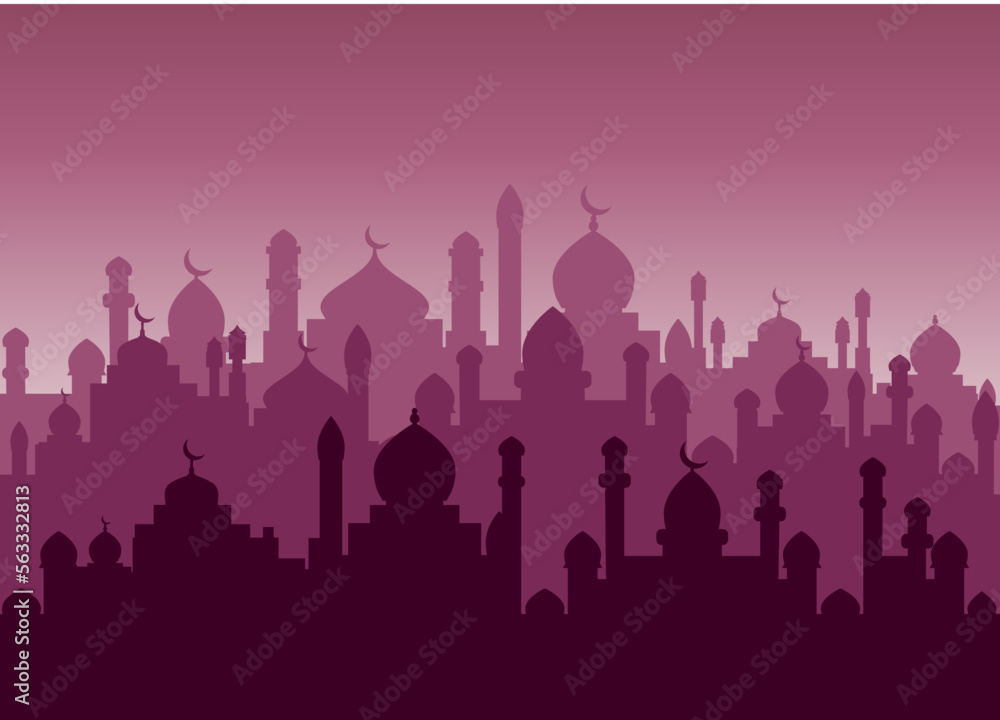 Silhouette of Arabic architecture featuring a mosque roof