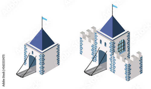 An isometric element of an ancient fortress of an urban landscape