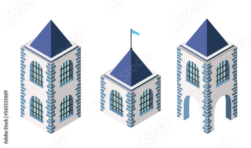 An isometric element of an ancient fortress of an urban landscape