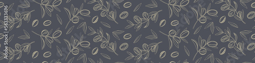 Argania plant seamless pattern. Essential argan oil product packaging and decoration. Vector illustartion.
