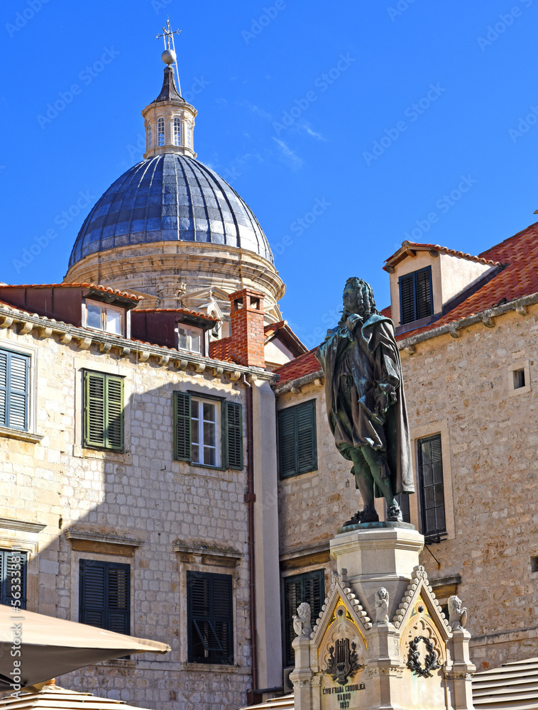 bronze statue of Civu Frana Cundulica Narod on Gundulic square in the old town of Dubrovnik, Croatia