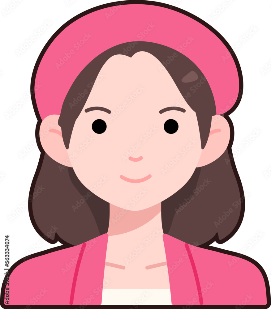 Kawaii Woman girl avatar User person pink suit hat Flat Black Outline Kawaii Woman girl avatar User person pink suit hat Flat Black Outline