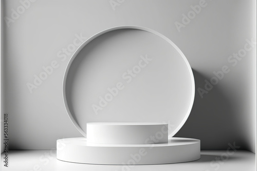 Modern white product stage display scene podium background with minimal geometric platform © DarkKnight