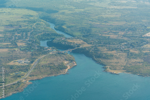 Photography Aerial landscape view of the area around the estuary of river Rio Canimar in Mat