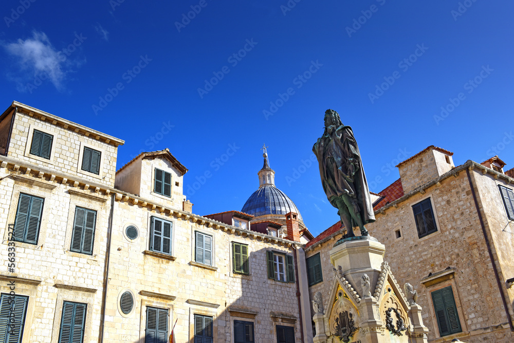 bronze statue of Civu Frana Cundulica Narod on Gundulic square in the old town of Dubrovnik, Croatia