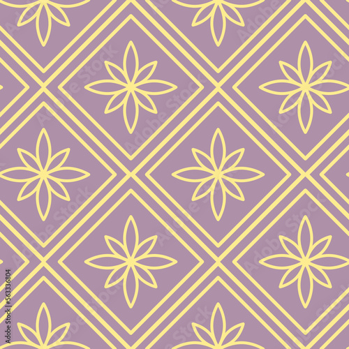 Seamless background with rhombus and flowers. Geometric endless pattern.