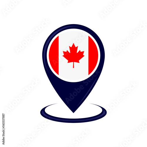 Location icon with Canada flag isolated. Canada flag and map pointer icon. vector illustration