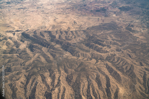 Aerial view of south landscape in Tunisia during the flight Monastir to Tozeur- Tunis