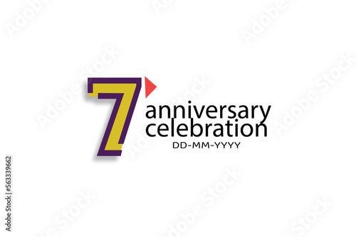 Free Download 7th, 7 years, 7 year anniversary celebration abstract style logotype. anniversary with purple, yellow, orange color isolated on white background, vector design for celebration, invitation, greeting c - GFXLoad