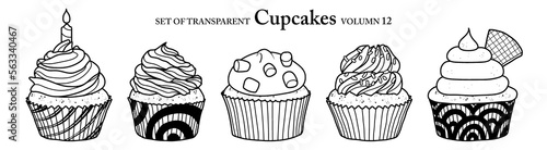 Cute hand drawn isolated black outline cupcakes on transparent background png file  Volumn 12 