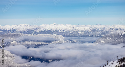 Snow and Cloud covered Canadian Nature Landscape Background. Winter Season in Whistler, British Columbia, Canada. From Blackcomb Mountain © edb3_16