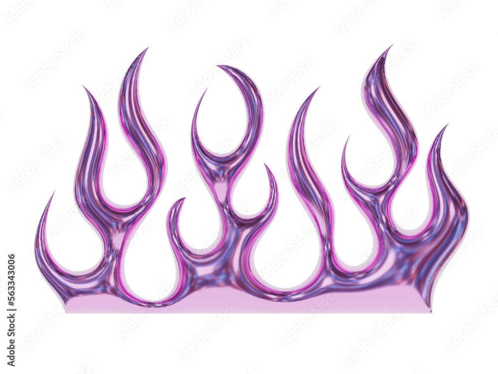 Ilustração do Stock 3d chrome metal of y2k fire icon. Flame shape in