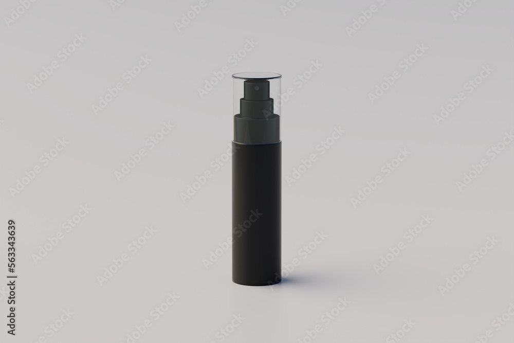 Black Plastic Spray Bottle Mockup. One Bottle. 3D Rendering Black Plastic Spray Bottle Mockup. One Bottle. 3D Rendering