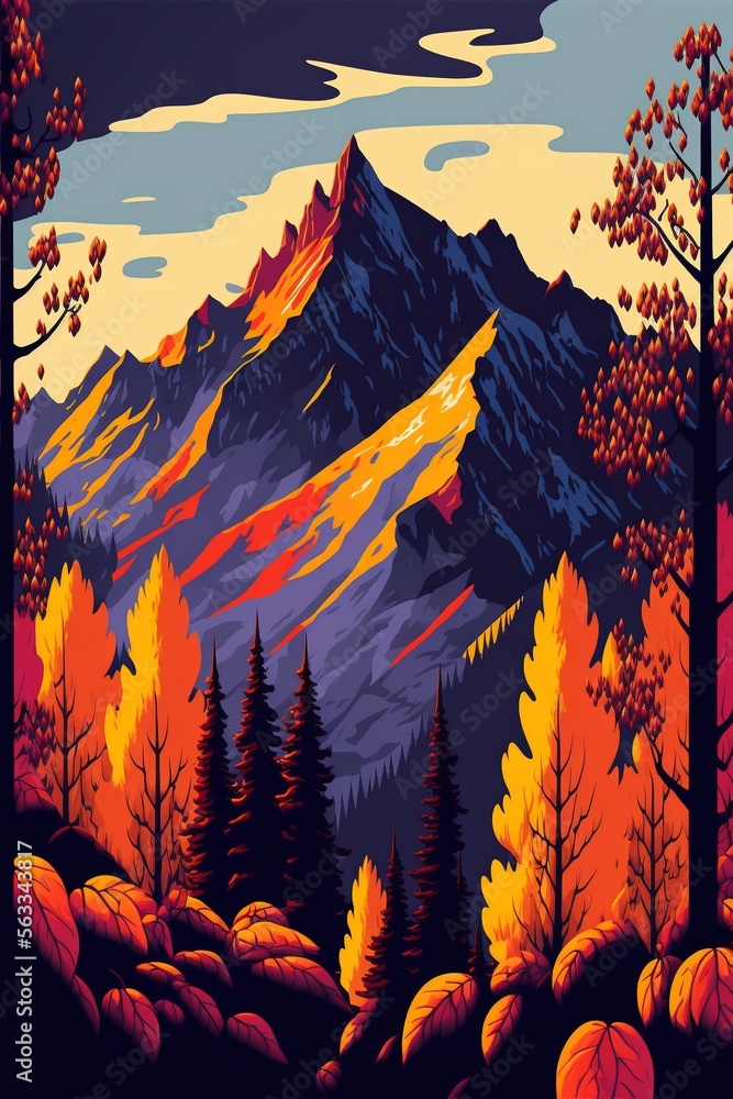 Pop art deco of a mountain landscape. Pop art deco of a mountain landscape.