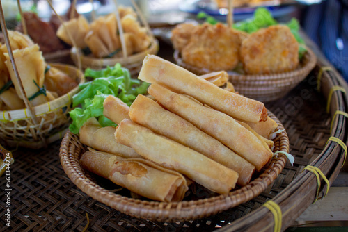 Fried spring rolls with sweet chili sauceใ