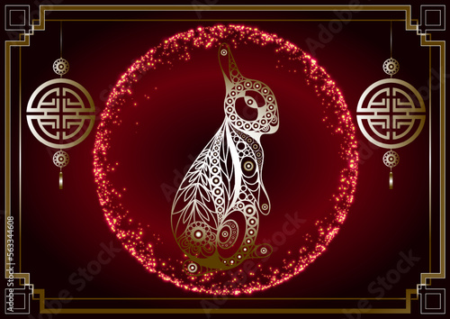 Black water rabbit-symbol of 2023. Chinese New Year. Holiday zodiac sign of animal. Vector illustration.
