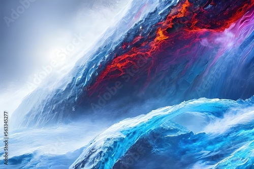 Vibrant depiction of the abstract constrast between fire and ice IA generative photo