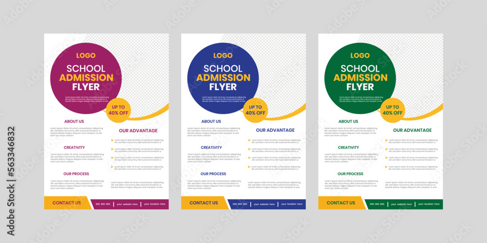 a set of three one sided school children online open admission flyer and education leaflet layout design
