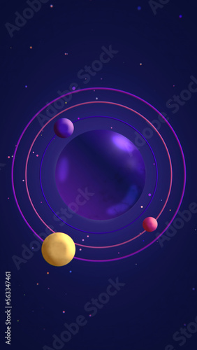 Fototapeta Naklejka Na Ścianę i Meble -  A Purple Planet In Deep Space With Three Moons, Planets Of The Solar System, Cartoon Space Travel And Exploration, Digital 3D Background