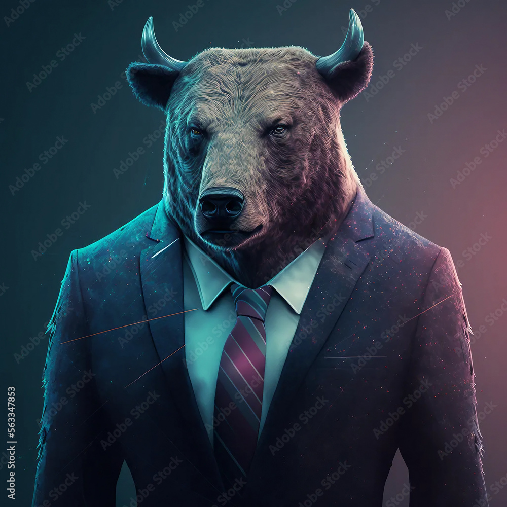Artificial Intelligence-generated portrait of a bear in a business suit Artificial Intelligence-generated portrait of a bear in a business suit