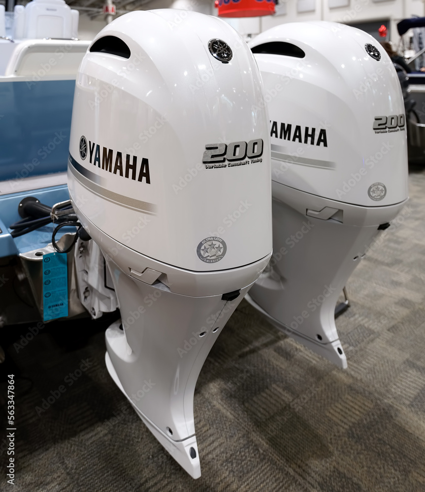 TORONTOJANUARY 20, 2023 Two Yamaha white outboard motors model Four