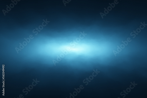 Realistic misty fog, blurred dark blue tunnel light copy space illustration background. © robsonphoto