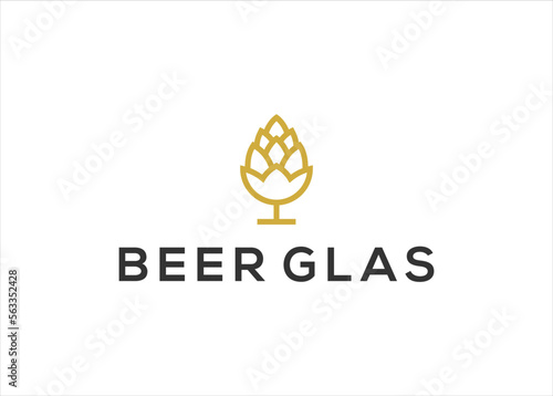 Beer hop and glass logo design vector illustration