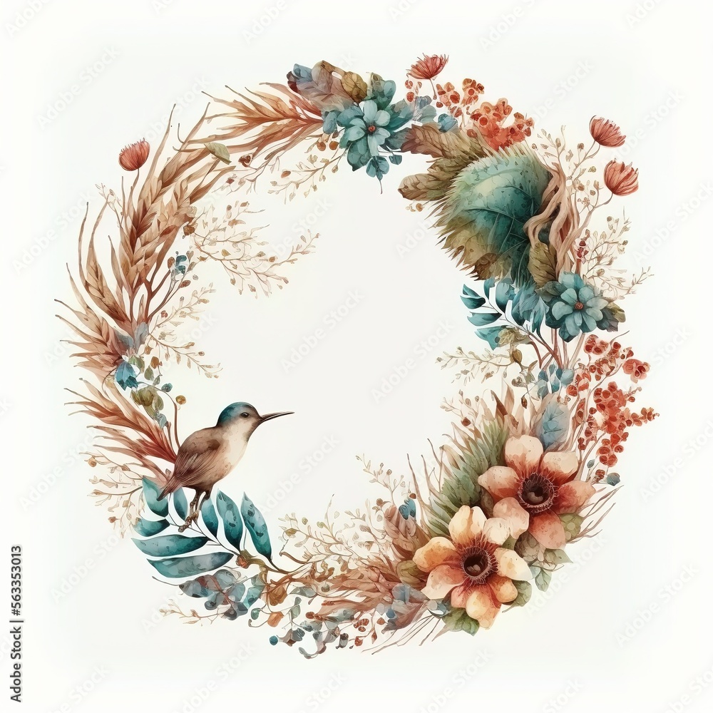 3d papercut floral and small leaves wreath. modern wedding design, wedding invitation. Generative AI 3d papercut floral and small leaves wreath. modern wedding design, wedding invitation. Generative AI