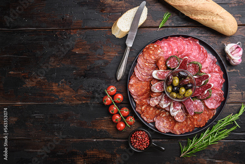 Obraz na płótnie Antipasto platter cold meat with chorizo, fuet,salami, salchichon and longaniza