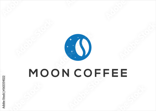 simple coffee bean and planet moon logo vector illustration