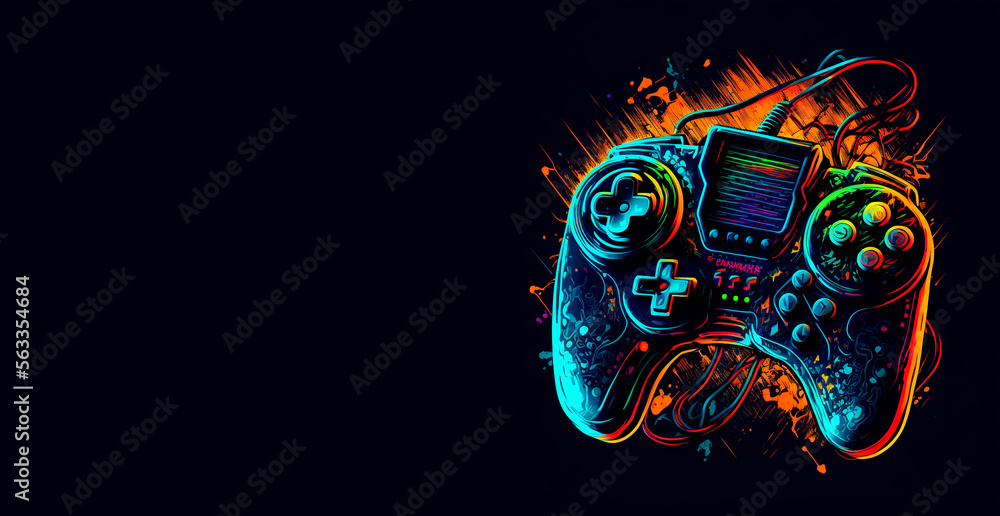 Obraz premium Neon Retro Gaming Gamepad Illustration, Game Controller, Futuristic Joystick, Generative AI
