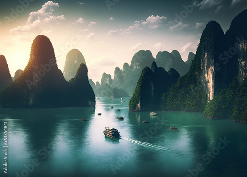 Tablou canvas ha long bay at vietnam as travel scene created with Generative AI technology