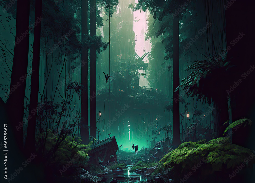 Obraz premium forest background scene as futuristic space created with Generative AI technology