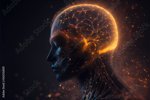 Menschlicher Kopf mit strahlenden Neuronen