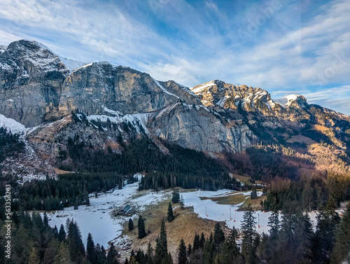 Ski slopes and mountains, Melchsee-Frutt mountain resort village, Switzerland