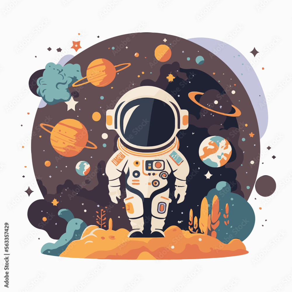 Fototapeta premium Cute Astronaut in the space with planet background vector illustration