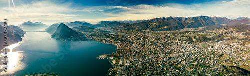Lugano, Switzerland. Amazing view of the Swiss city, surrounded by lake and mountains.