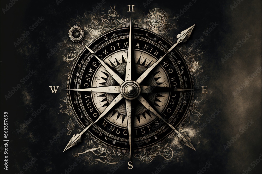 a compass with a black background and a white background generated ai