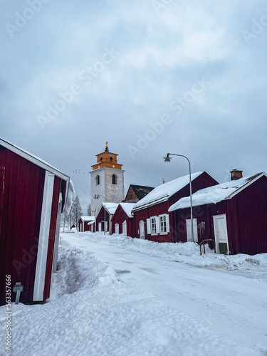 Gammelstad town in Lulea Sweden with snow in winter