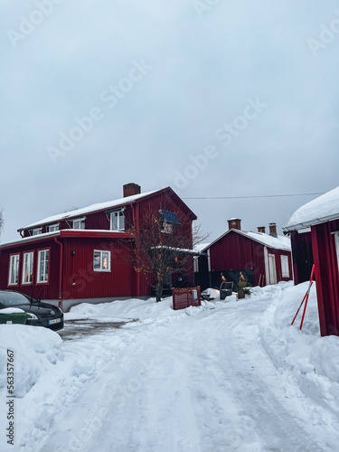 Gammelstad town in Lulea Sweden with snow in winter