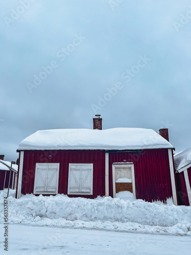 Gammelstad town in Lulea Sweden with snow in winter