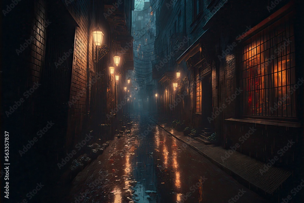 A Dark Wet Alley at Night