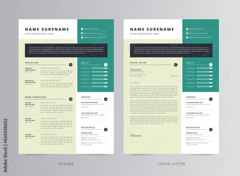 Naklejka premium Resume Template, Professional Modern Resume Template, CV Template