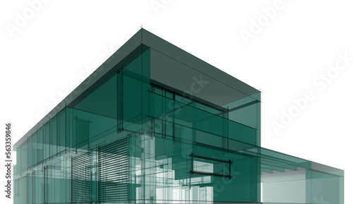 Modern house sketch architectural 3d illustration