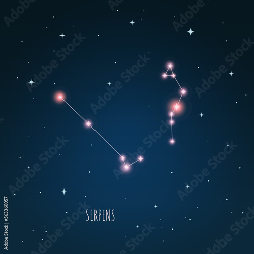 Constellation scheme in starry sky. Open space. Vector illustration Serpens constellation through a telescope
