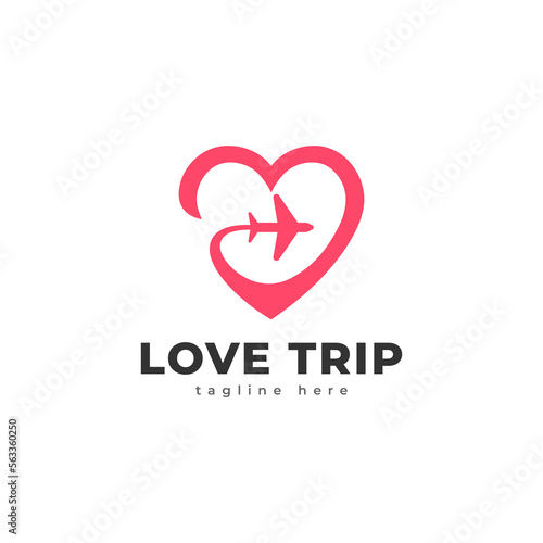 Love trip logo template. Love travel suitcase logo design. Romantic trip logo. Vector illustration