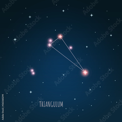 Constellation scheme in starry sky. Open space. Vector illustration Triangulum constellation through a telescope