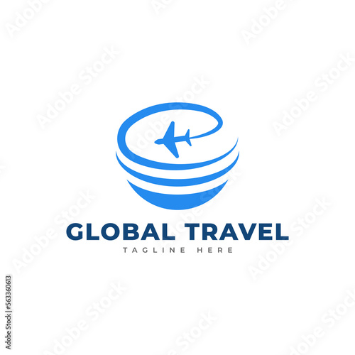 Global travel logo template. Globe travel logo design. Trip logo. Vector illustration