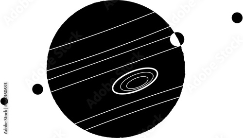 Clean and simple illustration of Jupiter with 4 moons. Line art, clipart, geometric, icon, object, shape, symbol, etc. PNG with transparent background. Design elements for websites and other graphics. photo